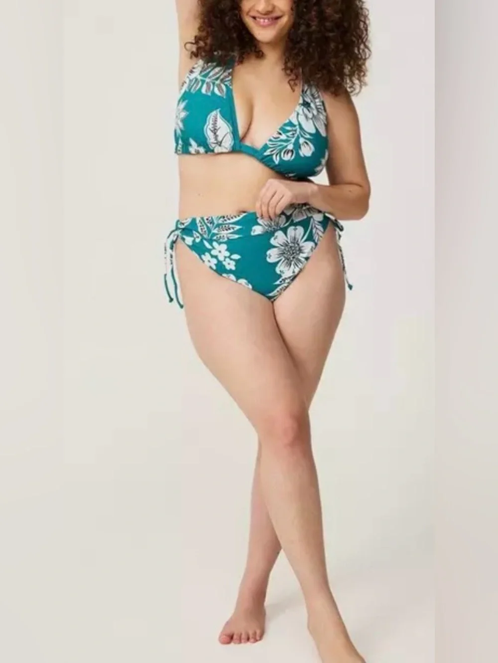 New! Torrid Wireless Bikini Set Side Tie Super Cheeky Bottom Teal Floral Sz 3X